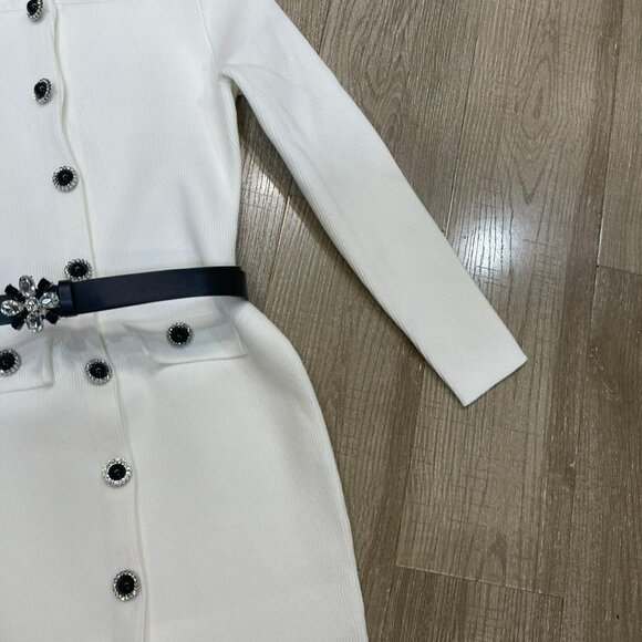 Sandro square neck solid color belted dress - Picture 5 of 7